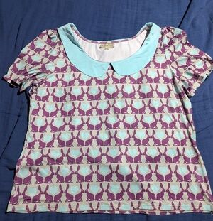 Corrine Top- Peter Pan Collar Bunny Print Shirt